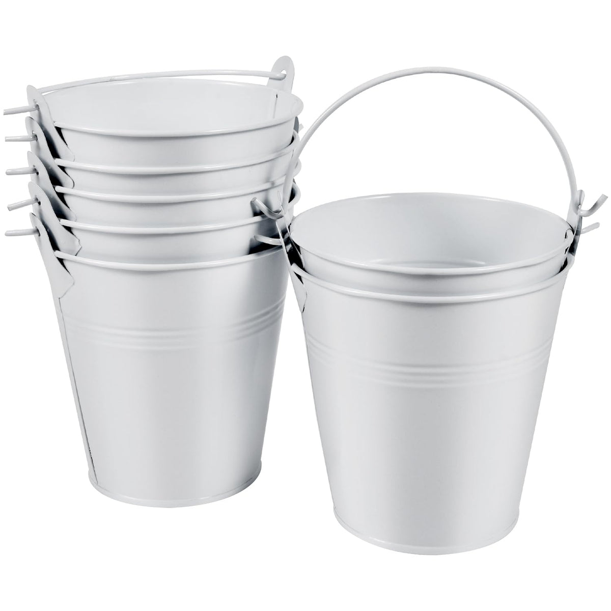 OBTANIM 7 Pack White Metal Buckets with Handle Galvanized Ice Pails for Plants, Succulents, Party Favors Organizing, Rustic Home Decor or Classrooms Pencil Storage (9.1 x 6.7 inch)
