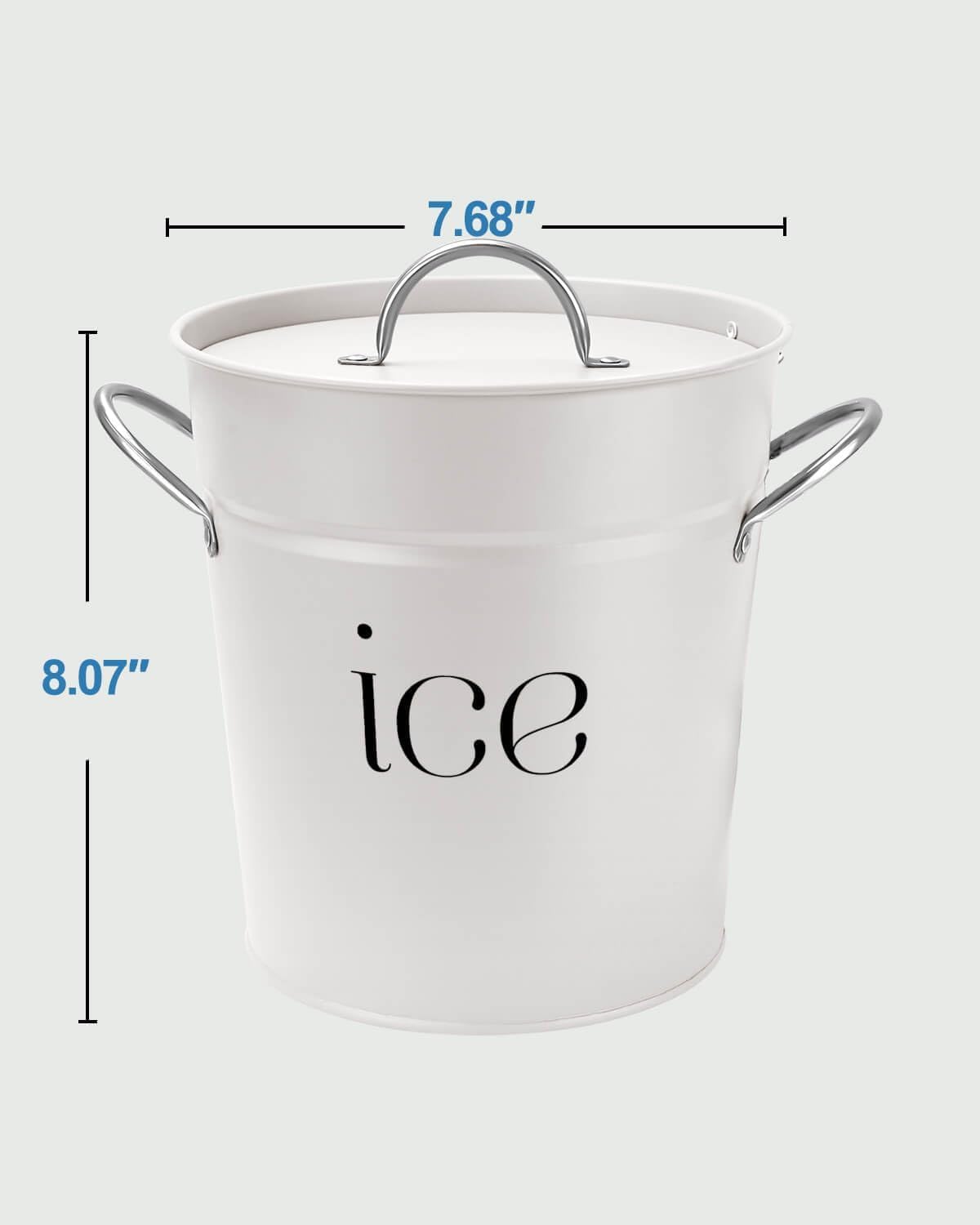 3 Qt White Galvanized Ice Bucket with Lid, Scoop and Handles, Insulated