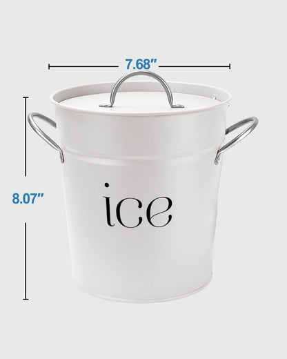 3 Qt White Galvanized Ice Bucket with Lid, Scoop and Handles, Insulated