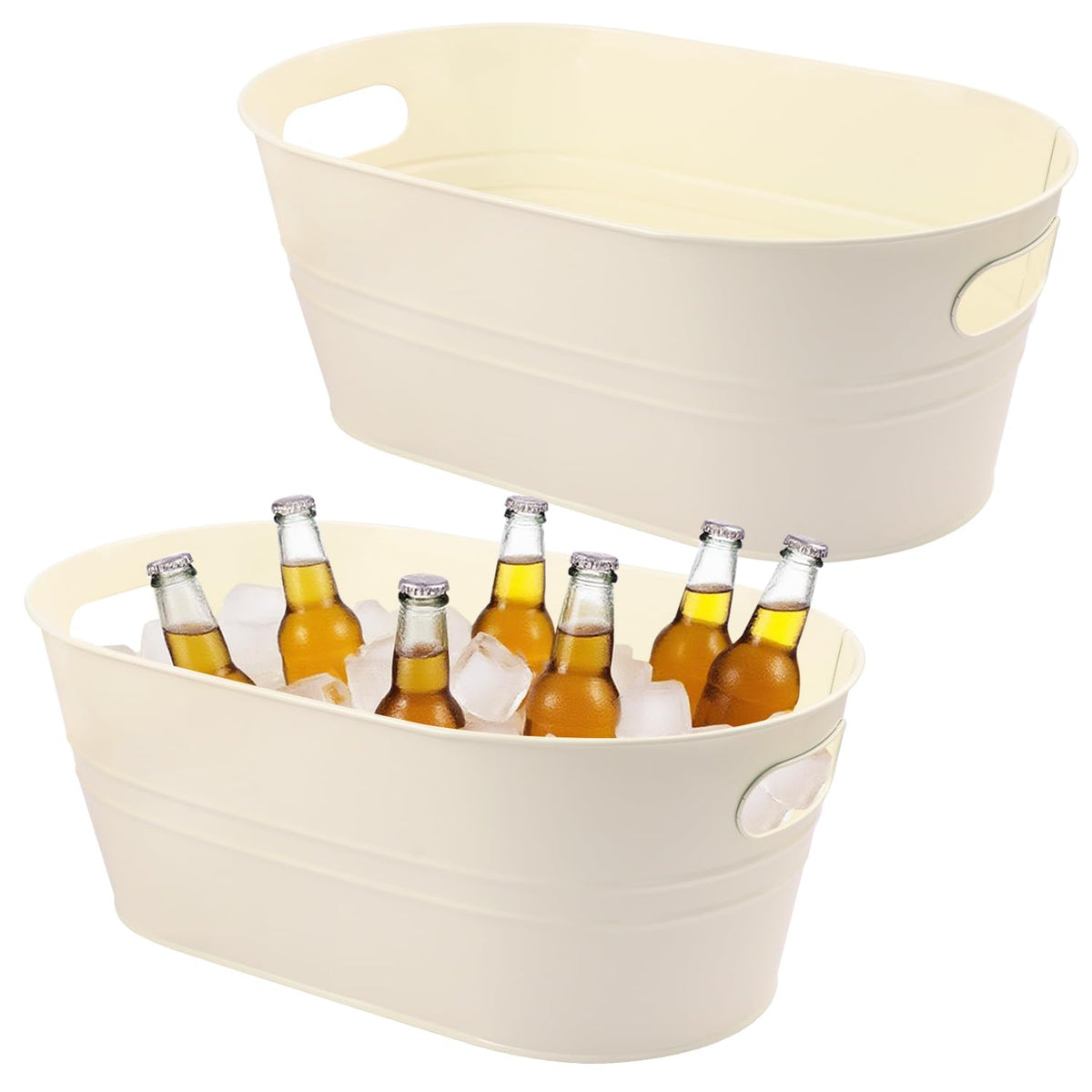 2 PCS Galvanized Tub Ice Bucket Set with Handles - 3.5 Gallon Galvanized Bucket Beverage Tubs for Parties, Large Metal Drink Ice Buckets for Beer, Wine, Cocktails & Outdoor Events