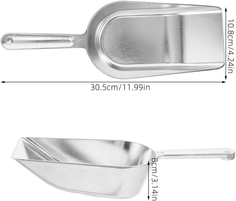 PRETYZOOM Ice Scoop for Freezer Metal Cube Shovel Grain Flour Food Machine Kitchen Bar Restaurant Dessert Shop 12x4.25x3.14 Inches Stainless Steel Utility Scoopers