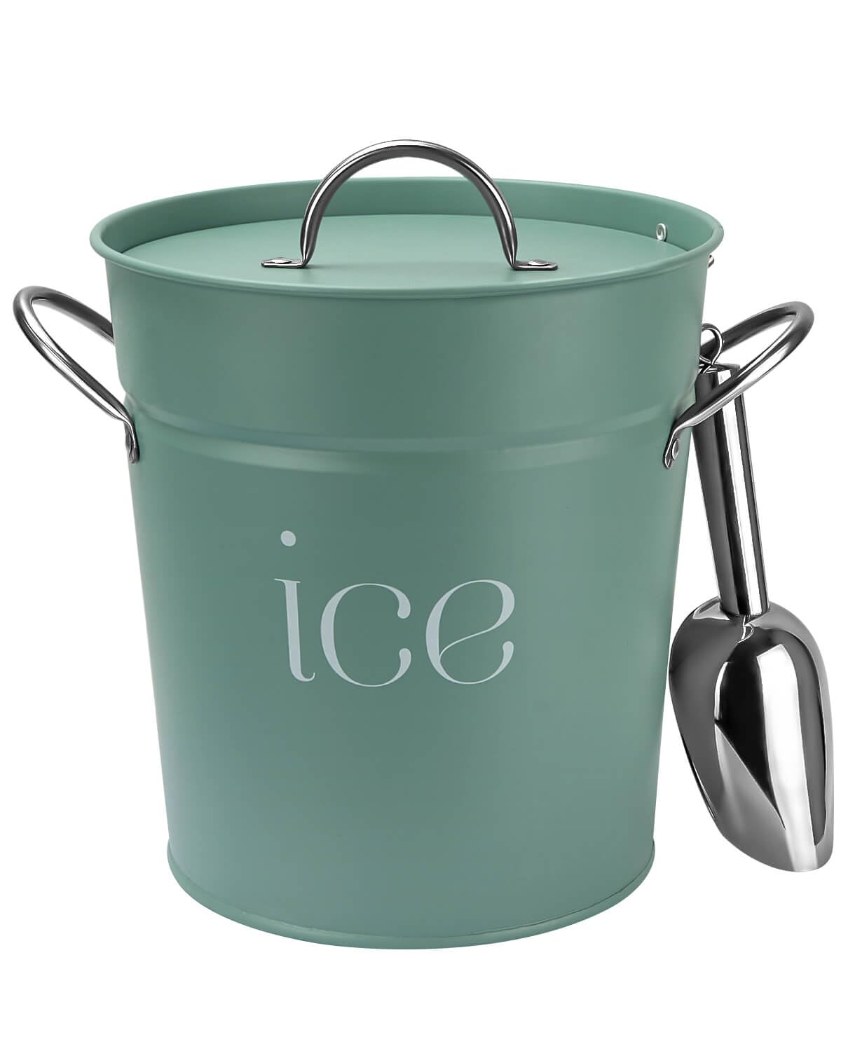 3 Qt White Galvanized Ice Bucket with Lid, Scoop and Handles, Insulated