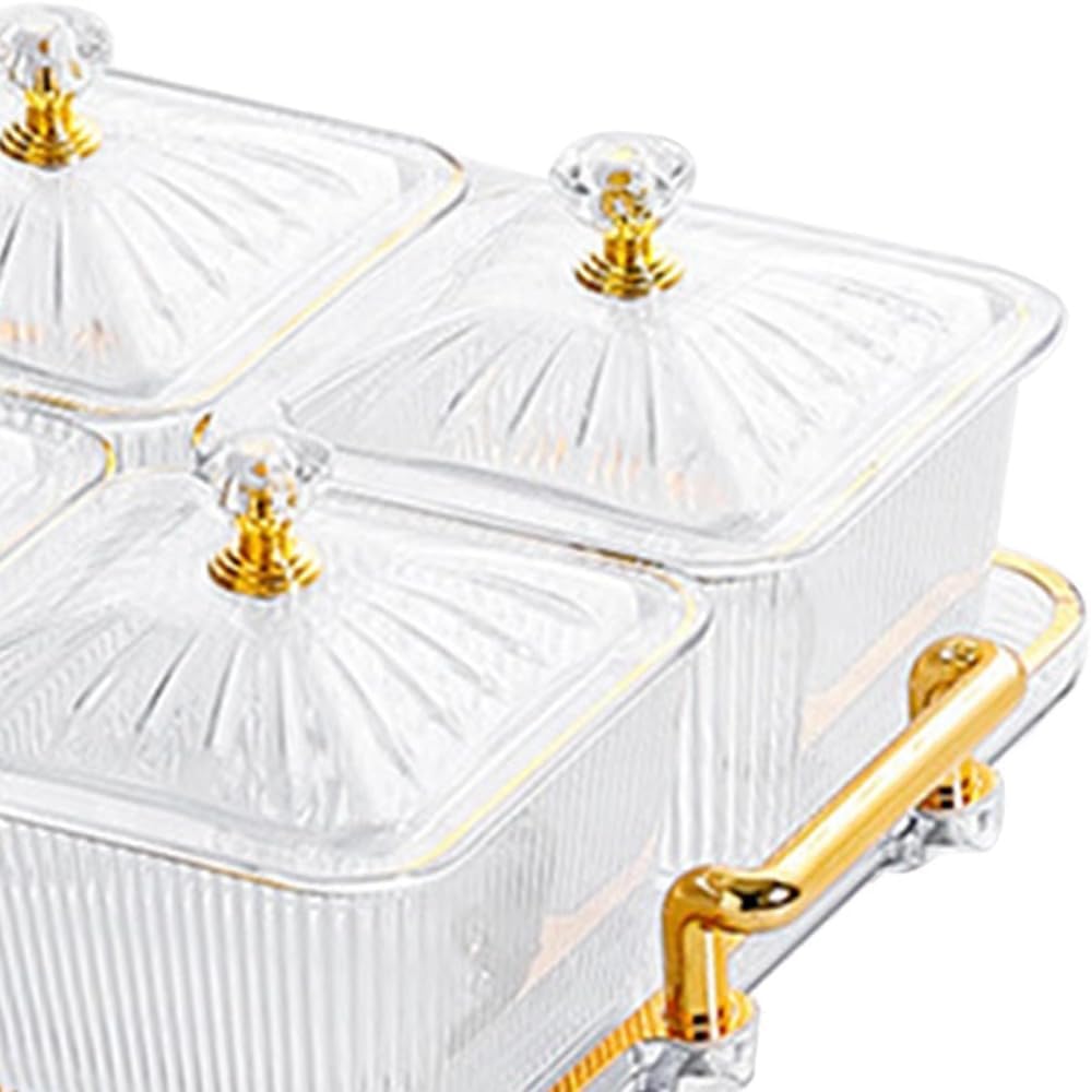 Dry Fruit Tray with Lid,Divided Serving Dishes Snack Tray Appetizer Plate with Tray,Serving Plate Party Wedding Nuts Plate Food Storage Box 4 Compartment Transparent Decorative Tray