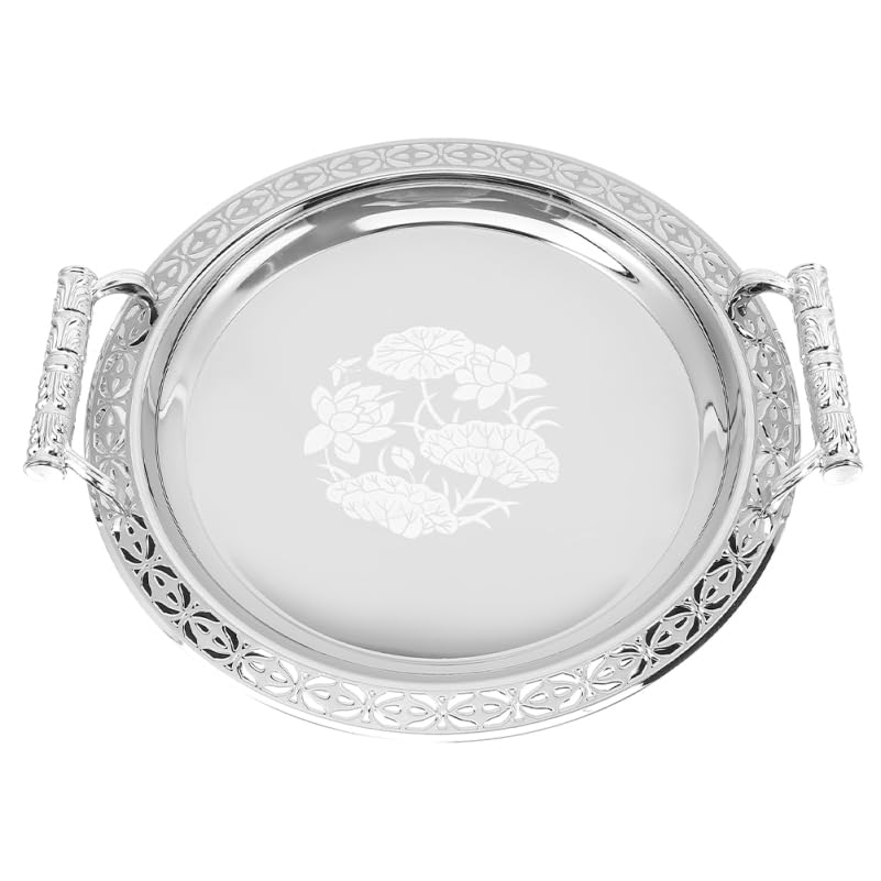 Golden Fruit Serving Tray Round Decorative Tray for Snacks Candy Nuts Dried Fruit Home Kitchen Dining Table Storage Plate European Style Centerpiece 13.18 X 13.18 X 1.57 in