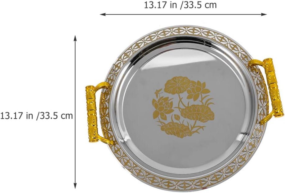 Golden Fruit Serving Tray Round Decorative Tray for Snacks Candy Nuts Dried Fruit Home Kitchen Dining Table Storage Plate European Style Centerpiece 13.18 X 13.18 X 1.57 in