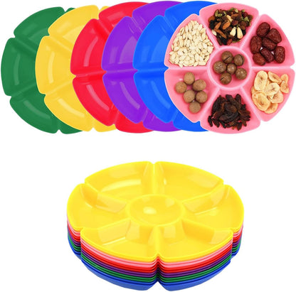 12 Pcs Plastic Snack Serving Tray, Chip and Dip Serving Tray, Sectioned, Divided Plates Platter for Snack, Nuts, Candy, Dried Fruit, Veggies
