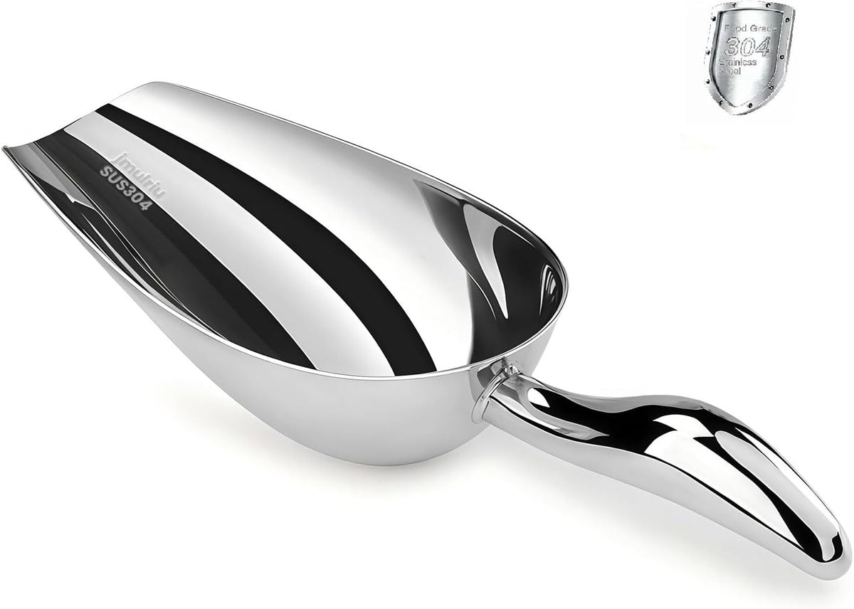 12 Oz 304 Stainless Steel Ice Scoop for Freezer & Ice Machine – Heavy Duty Metal Scooper, Dishwasher Safe, Multi-Purpose for Kitchen, Bar, Party, Wedding (Ice, Flour, Dry Goods)