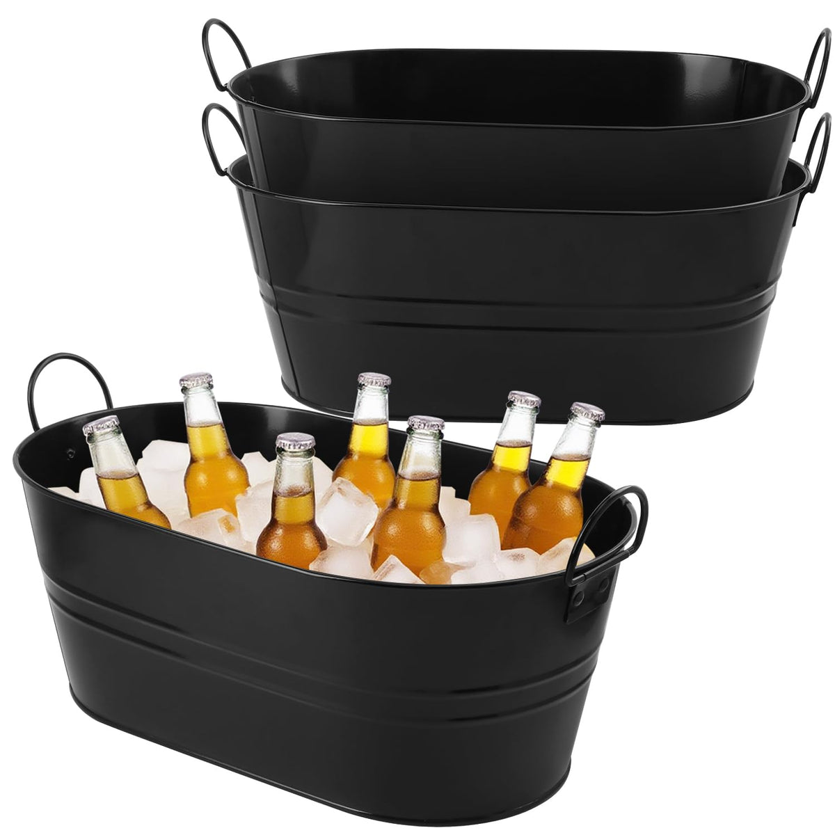 2 PCS Galvanized Tub Ice Bucket Set with Handles - 3.5 Gallon Galvanized Bucket Beverage Tubs for Parties, Large Metal Drink Ice Buckets for Beer, Wine, Cocktails & Outdoor Events