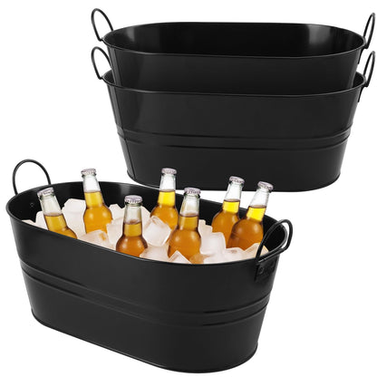 2 PCS Galvanized Tub Ice Bucket Set with Handles - 3.5 Gallon Galvanized Bucket Beverage Tubs for Parties, Large Metal Drink Ice Buckets for Beer, Wine, Cocktails & Outdoor Events