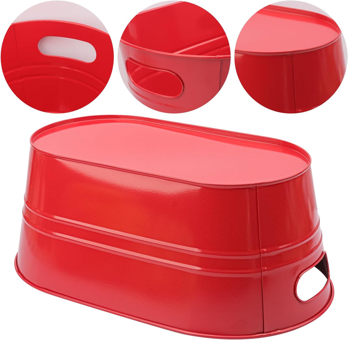 3 Pack 15.3" x 9" x 6" Red Metal Galvanized Tub with Handles, 3 Gallon Large Beverage Tubs for Parties, Beer, Wine, and Cocktails, Rust-Proof and Durable Ice Buckets