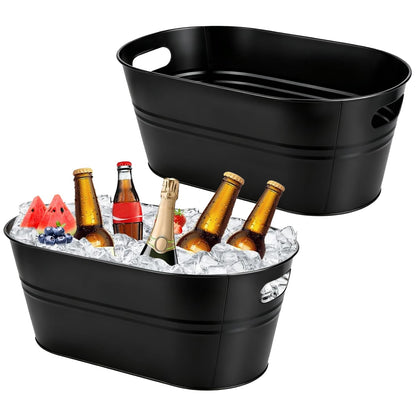 OBTANIM 2 Pack 4 Gallon Galvanized Ice Buckets Metal Champagne Drink Cooler Ice Tub with Carry Handles for Beer Cocktails Wine Beverage Home Parties Bar Cooling Supplies (Silvery)