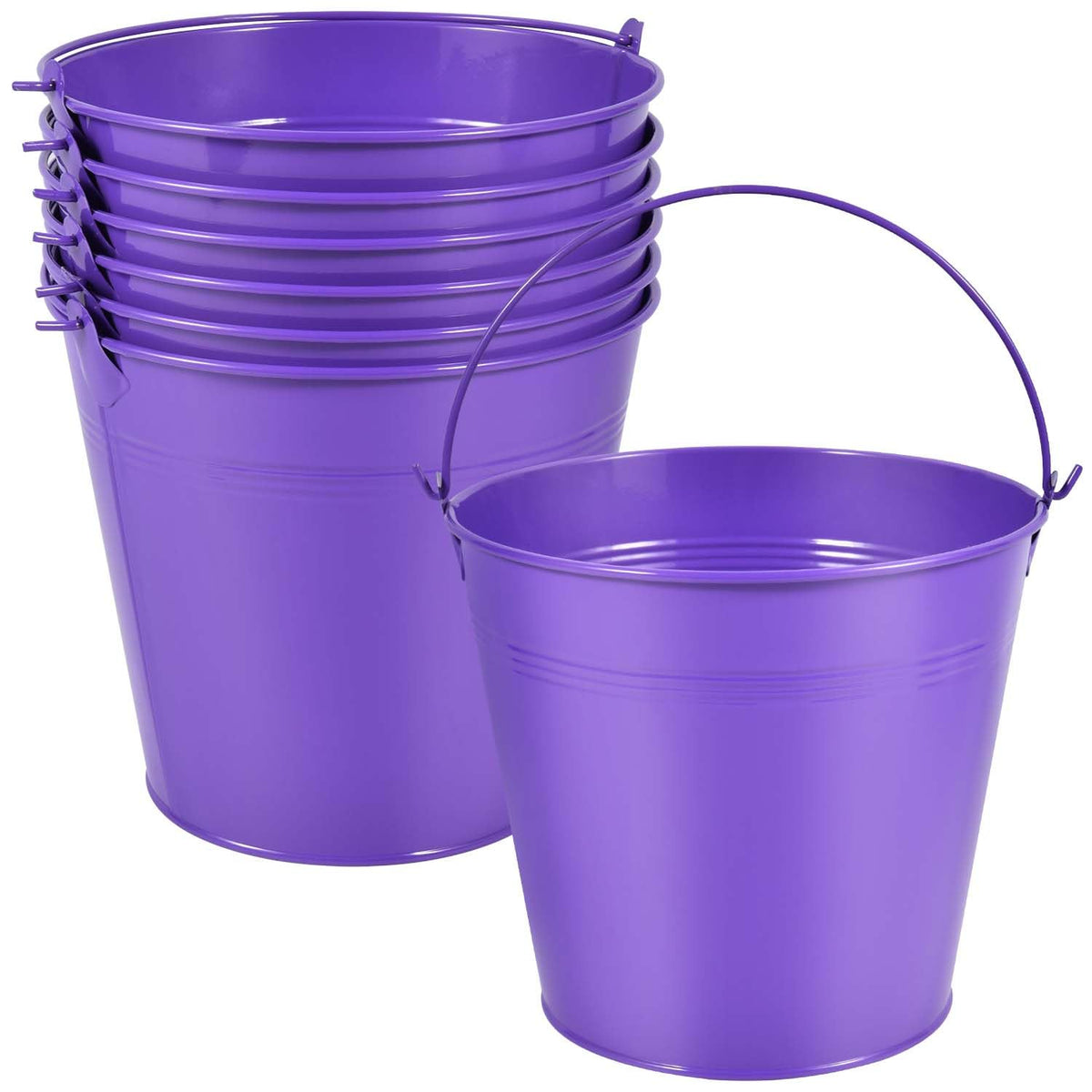 OBTANIM 7 Pack White Metal Buckets with Handle Galvanized Ice Pails for Plants, Succulents, Party Favors Organizing, Rustic Home Decor or Classrooms Pencil Storage (9.1 x 6.7 inch)