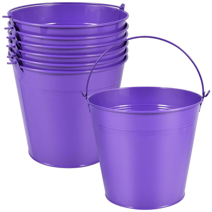 OBTANIM 7 Pack White Metal Buckets with Handle Galvanized Ice Pails for Plants, Succulents, Party Favors Organizing, Rustic Home Decor or Classrooms Pencil Storage (9.1 x 6.7 inch)