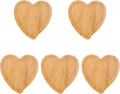 Cabilock Bamboo Serving Tray Heart Shaped 5 pack