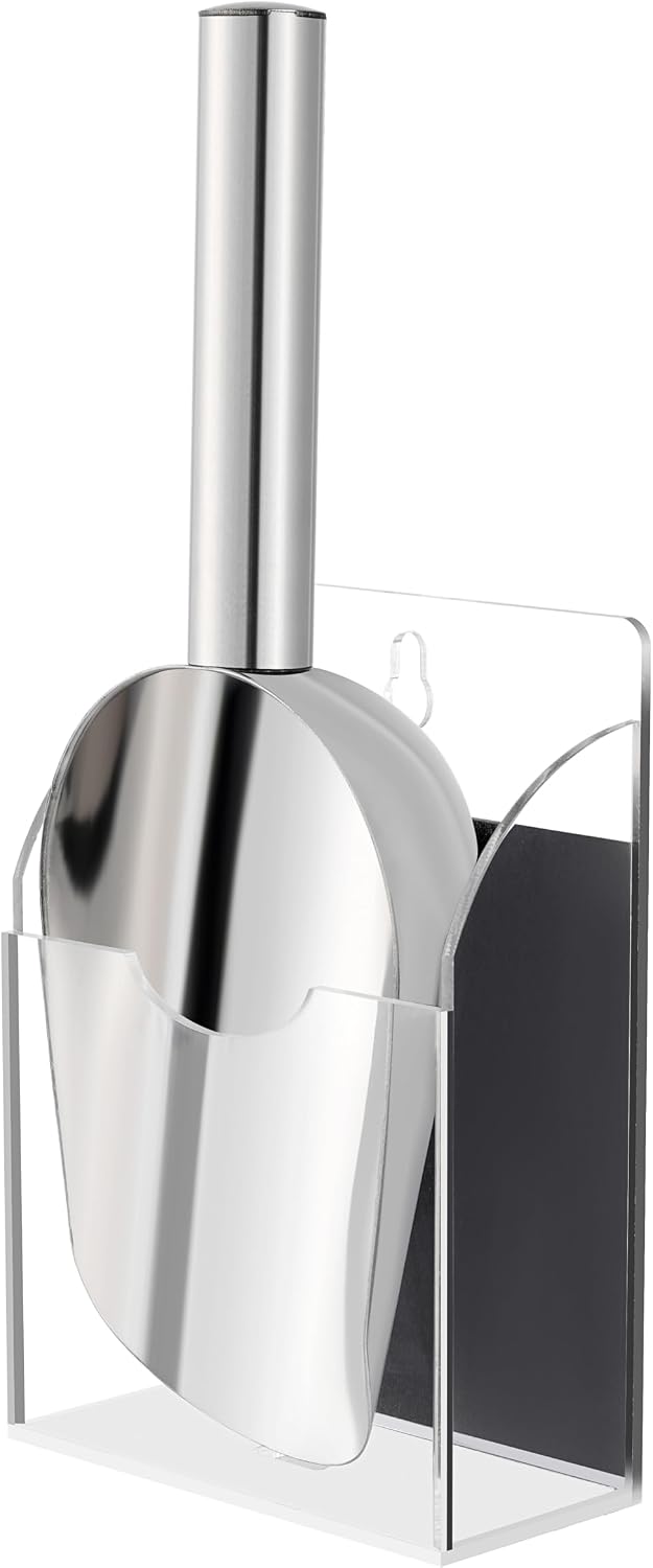 Stainless Steel Ice Scoop with Magnetic Acrylic Holder