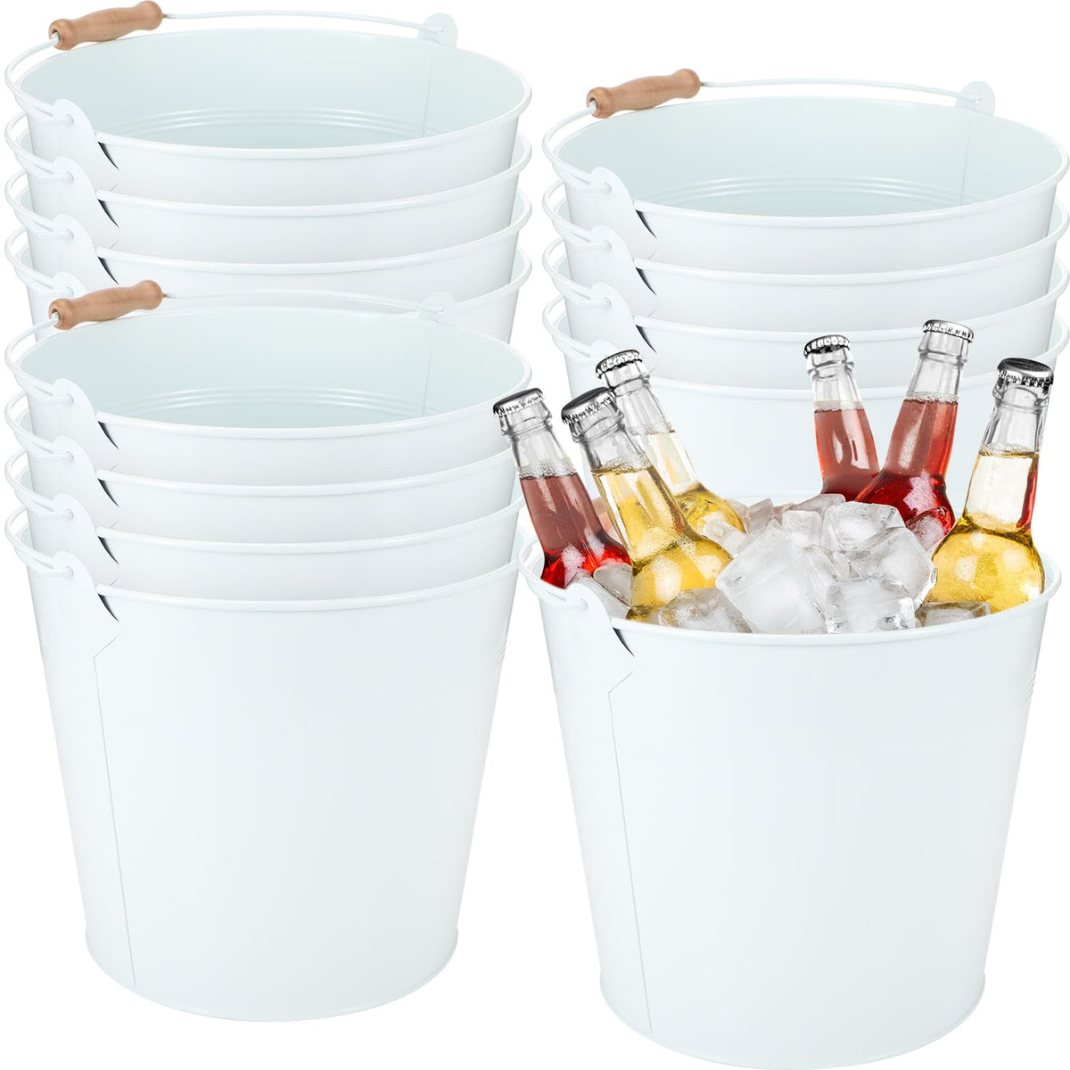 Didaey 12 Pcs Galvanized Metal Beer Buckets, Handle,Silver