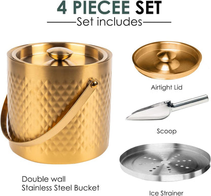 3L gold insulated ice buckets for parties with lid and scoop
