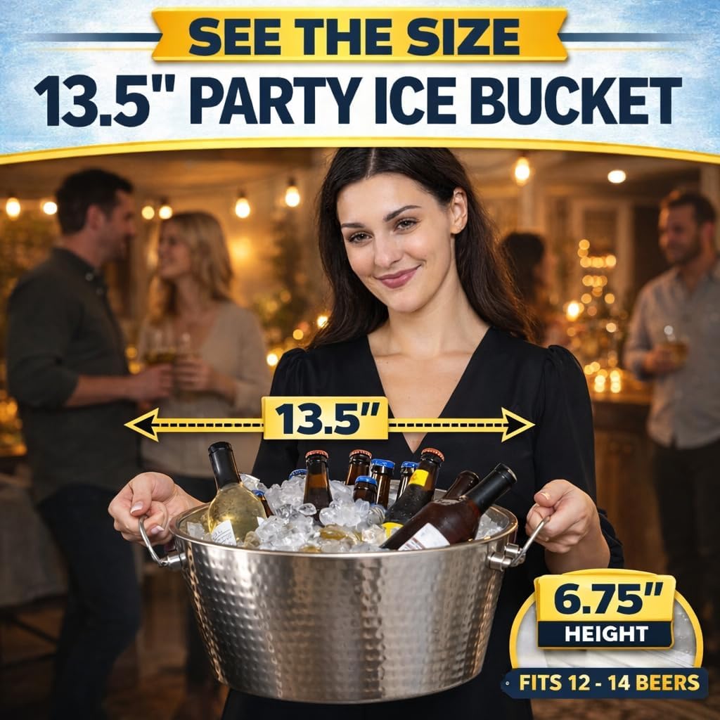 BREKX Insulated Hammered Stainless Steel Beverage Tub & Ice Bucket, 12QT