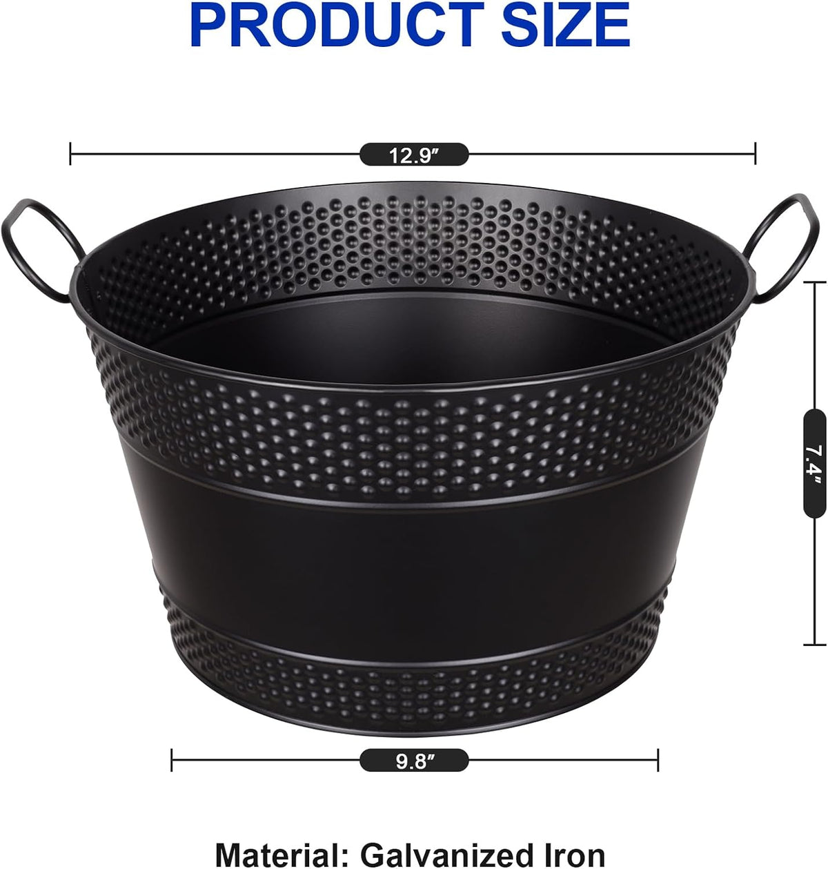 Beverage Tub Large Ice Bucket for Party, Thick Metal Galvanized Tub Drink Buckets, Beverage Bucket with Handles, Drink Bucket for Indoor & Outdoor Parties (1PC Black)