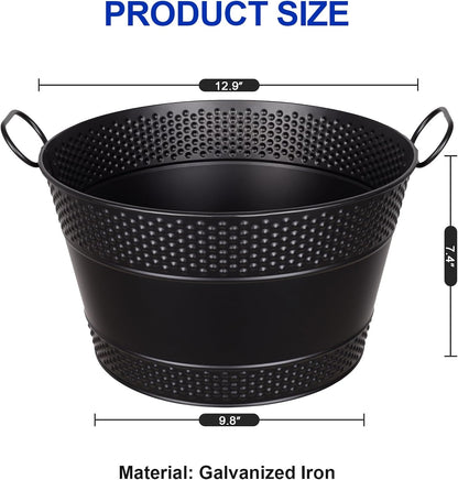 Beverage Tub Large Ice Bucket for Party, Thick Metal Galvanized Tub Drink Buckets, Beverage Bucket with Handles, Drink Bucket for Indoor & Outdoor Parties (1PC Black)