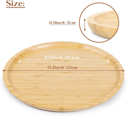 Bamboo Serving Platter, Round Wood Tray, Wooden Serving Tray, Fruit, Bread, Salad Plate, Round Wood Charcuterie Board (13.8 inch)