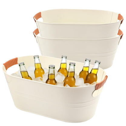 2 PCS Galvanized Tub Ice Bucket Set with Handles - 3.5 Gallon Galvanized Bucket Beverage Tubs for Parties, Large Metal Drink Ice Buckets for Beer, Wine, Cocktails & Outdoor Events