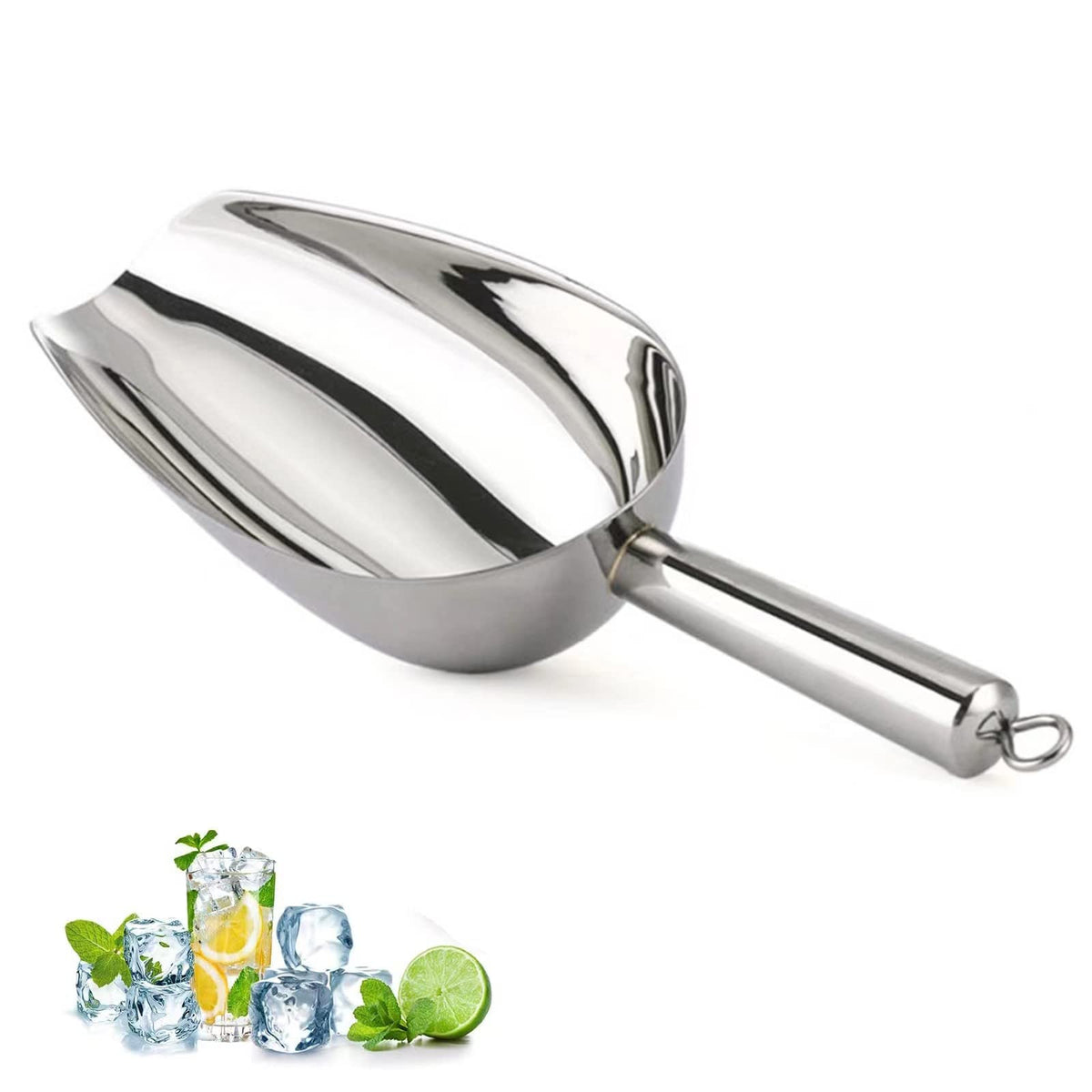 Stainless Steel Ice Scoop - Mini Ice Scoop for Freezer, Heavy Duty, Dishwasher Safe, 5 OZ