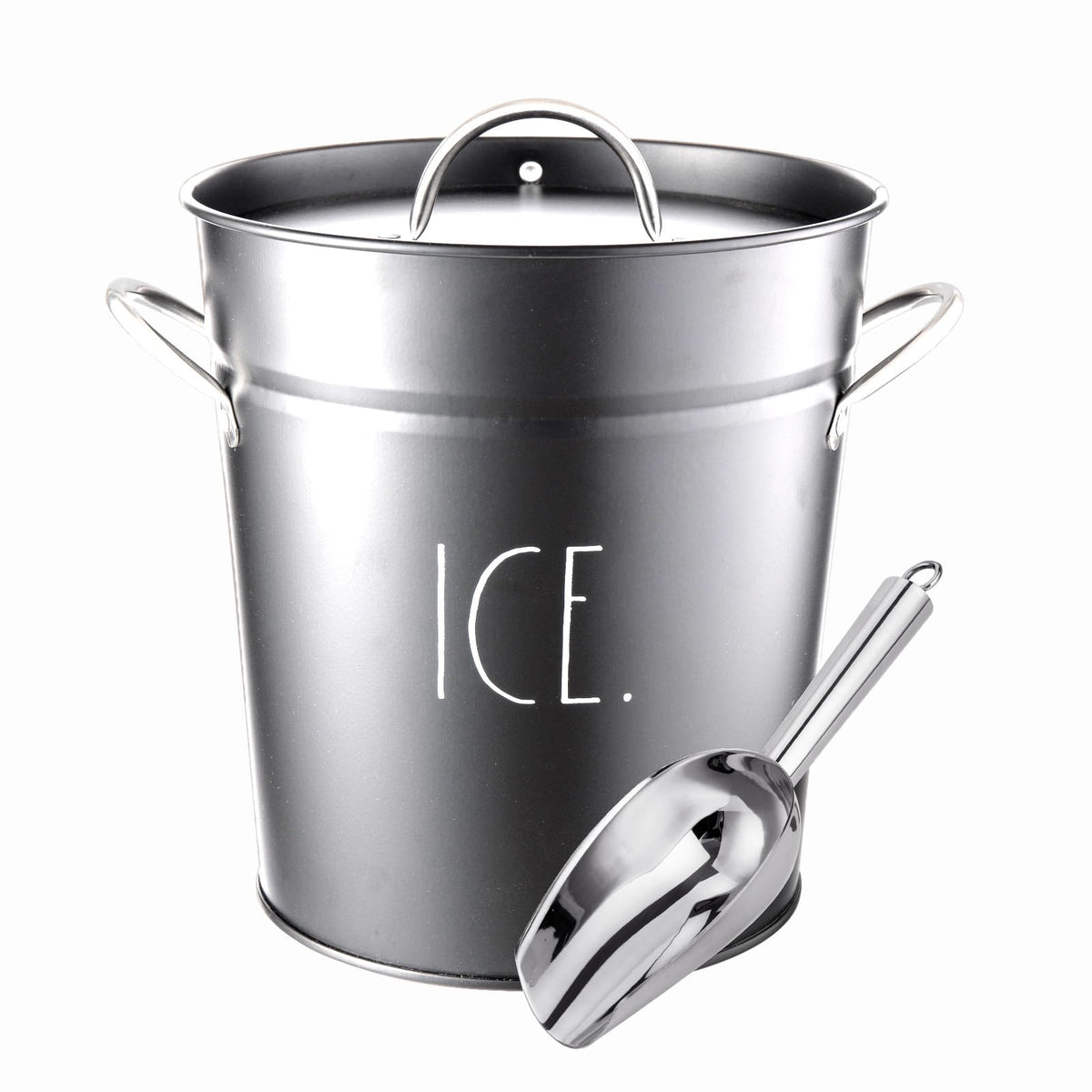 Rae Dunn Ice Bucket with Scoop - Stainless Steel Bucket with Handle, Lid and Ice Scooper - 4 Qt. Storage Bin for Ice Cubes for Bars, Parties, Backyard Barbeques, Picnics, and Camping (Sage)