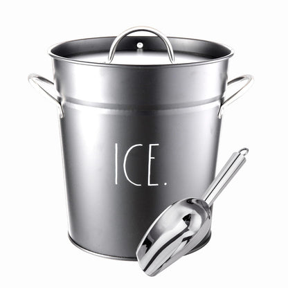 Rae Dunn Ice Bucket with Scoop - Stainless Steel Bucket with Handle, Lid and Ice Scooper - 4 Qt. Storage Bin for Ice Cubes for Bars, Parties, Backyard Barbeques, Picnics, and Camping (Sage)