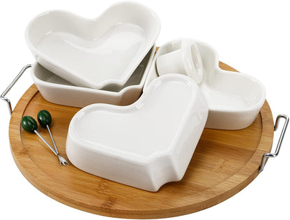 ZEAYEA 11 Inch Appetizer Serving Tray with Holder, Ceramic Divided Serving Platter with Food Picks for Christmas, Relish Tray for Chips and Dip, Veggies, Candy and Snacks, Parties, White