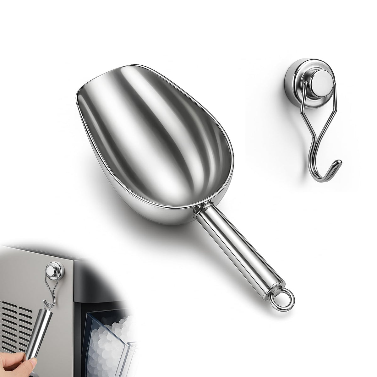 Stainless Steel Ice Scoop for Freezer with Magnetic Hook