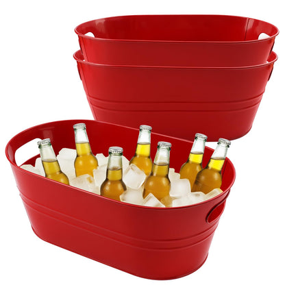 2 PCS Galvanized Tub Ice Bucket Set with Handles - 3.5 Gallon Galvanized Bucket Beverage Tubs for Parties, Large Metal Drink Ice Buckets for Beer, Wine, Cocktails & Outdoor Events