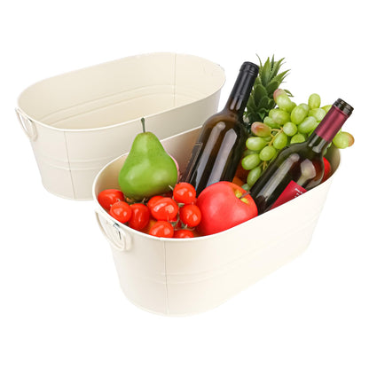2 PCS Galvanized Tub Ice Bucket Set with Handles - 3.5 Gallon Galvanized Bucket Beverage Tubs for Parties, Large Metal Drink Ice Buckets for Beer, Wine, Cocktails & Outdoor Events