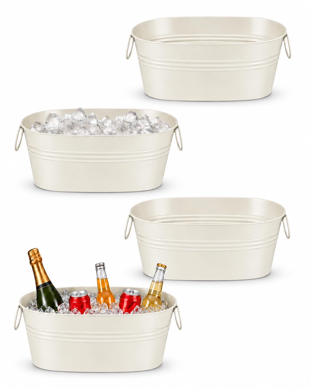 2 Pack 2.5 Gallon Galvanized Ice Buckets with Handles, White