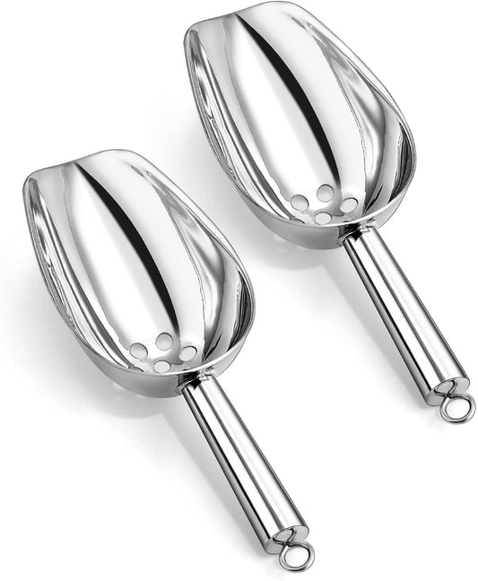 E-far Ice Scoops with Holes, 2 Pcs 8 Oz Stainless Steel Scoops for Freezer