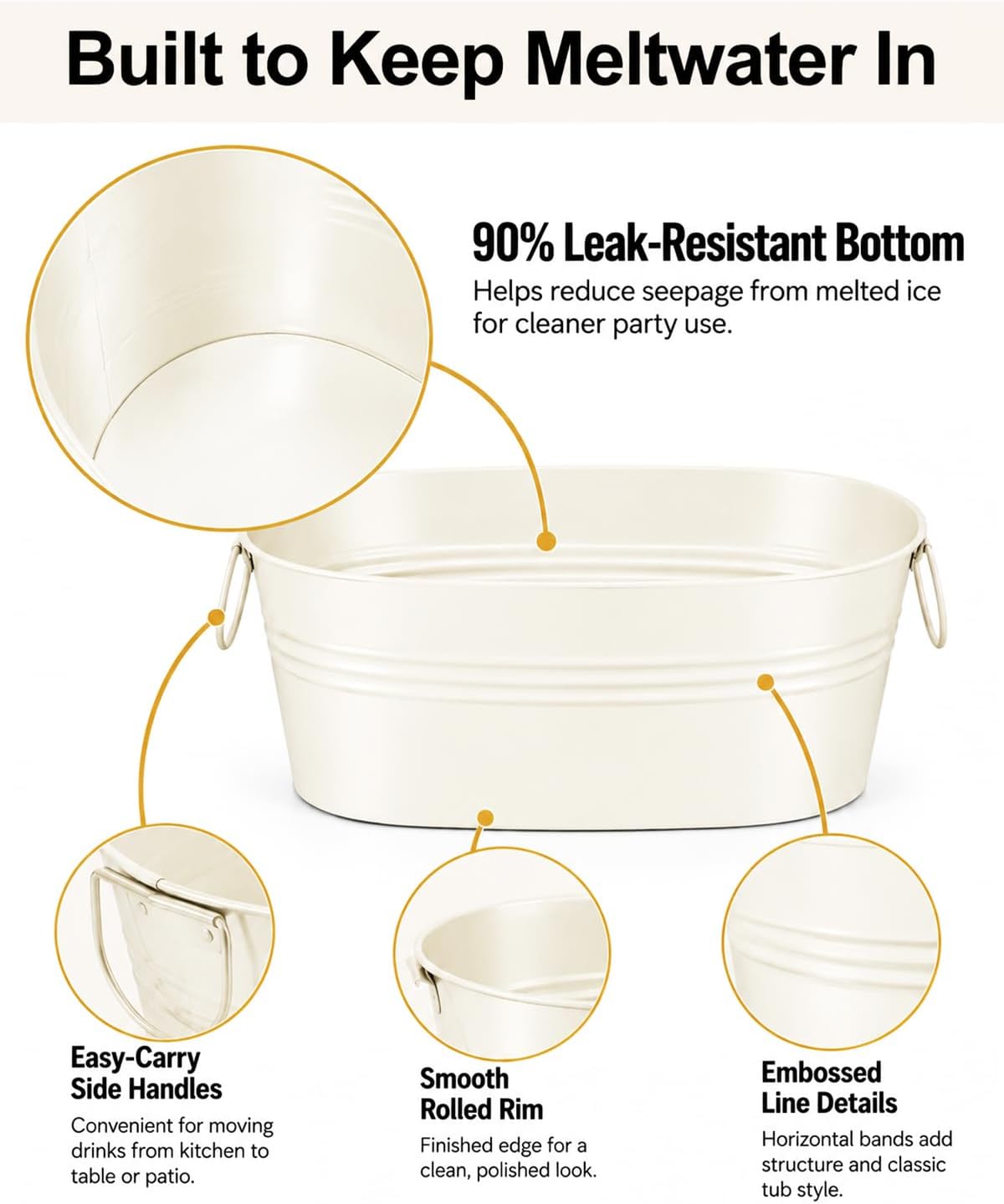 2 Pack 2.5 Gallon Galvanized Ice Buckets with Handles, White