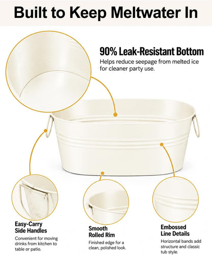 2 Pack 2.5 Gallon Galvanized Ice Buckets with Handles, White