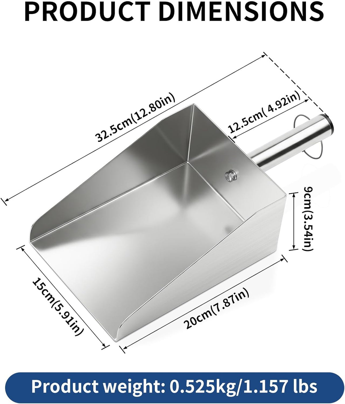 304 Stainless Steel Grain Scoop, Heavy Duty Ice Metal Feed Scoop
