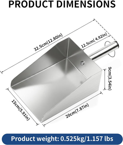 304 Stainless Steel Grain Scoop, Heavy Duty Ice Metal Feed Scoop