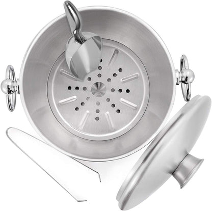 Ice Bucket with Lid, Scoop, Tongs and Strainer - Well Made Insulated Stainless Steel Keep Ice Frozen Longer - Ideal for Cocktail Bar, Parties, Chilling Wine, Champagne - 3 Liter (Stainless Steel)