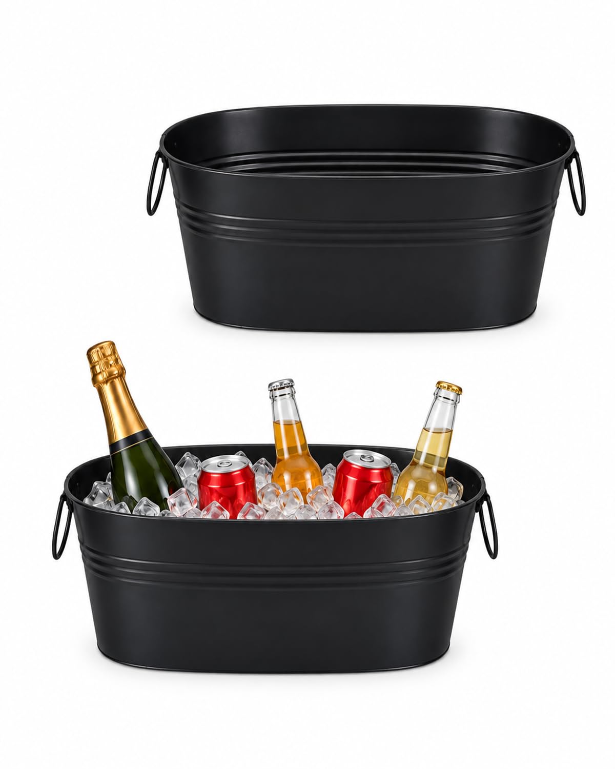 2 Pack 2.5 Gallon Galvanized Ice Buckets with Handles, White