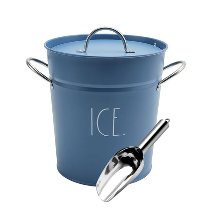 Rae Dunn Ice Bucket with Scoop - Stainless Steel Bucket with Handle, Lid and Ice Scooper - 4 Qt. Storage Bin for Ice Cubes for Bars, Parties, Backyard Barbeques, Picnics, and Camping (Sage)