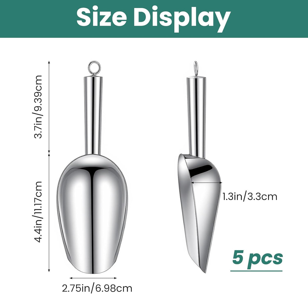 5 Pcs Stainless Steel Ice Scoop, Metal Ice Scoop for Freezer, Bar, Kitchen