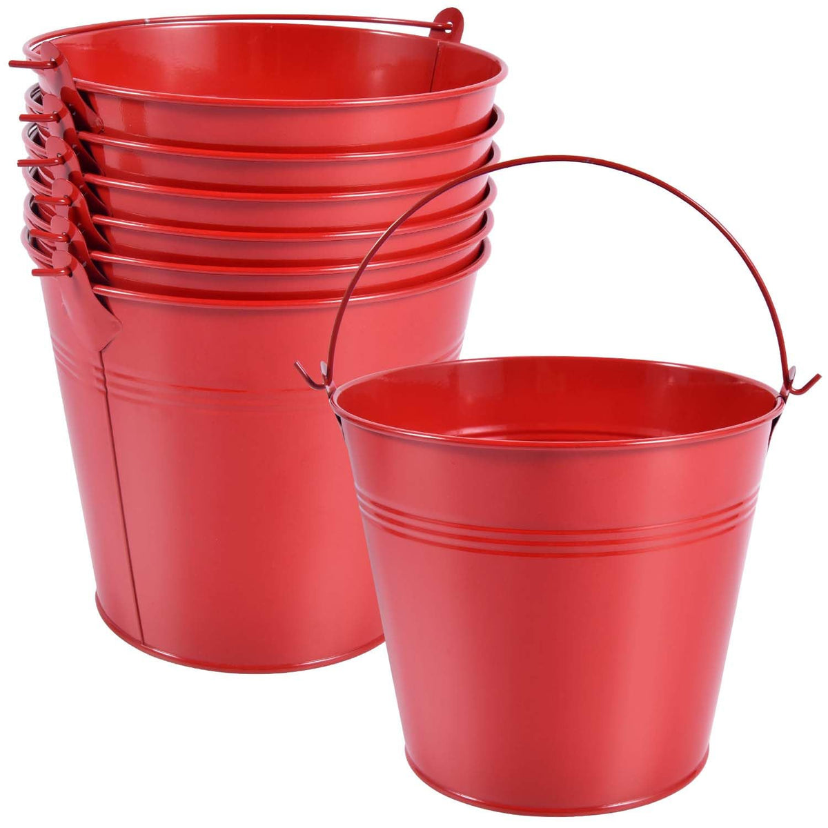 OBTANIM 7 Pack White Metal Buckets with Handle Galvanized Ice Pails for Plants, Succulents, Party Favors Organizing, Rustic Home Decor or Classrooms Pencil Storage (9.1 x 6.7 inch)