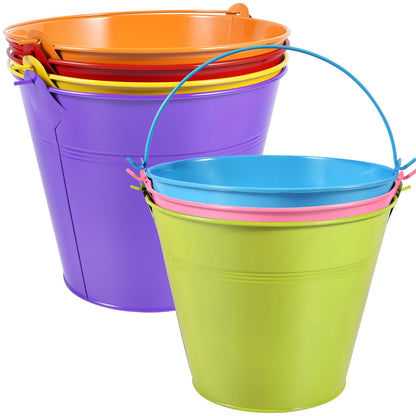 OBTANIM 7 Pack White Metal Buckets with Handle Galvanized Ice Pails for Plants, Succulents, Party Favors Organizing, Rustic Home Decor or Classrooms Pencil Storage (9.1 x 6.7 inch)