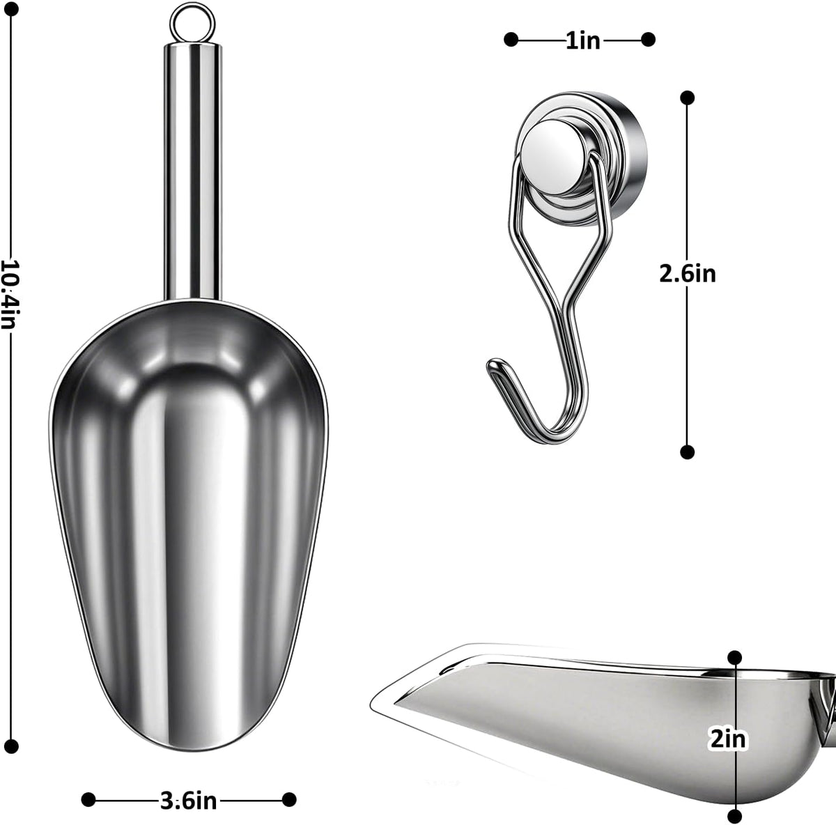 Juome 12oz Stainless Steel Ice Scoop for Freezer with Magnetic Holder