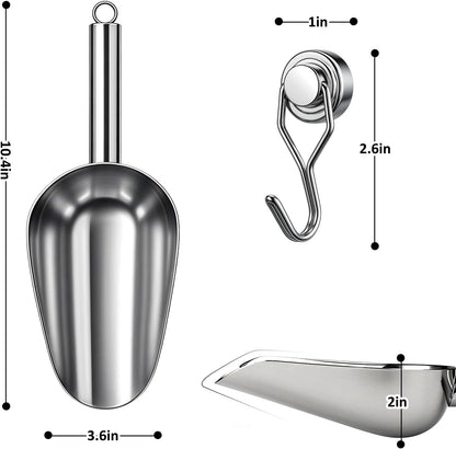 Juome 12oz Stainless Steel Ice Scoop for Freezer with Magnetic Holder