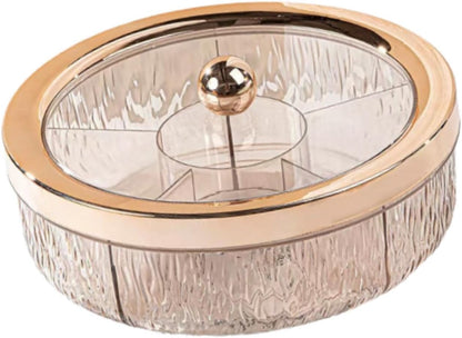 Rotating Divided Serving Tray with Lid, 6-Compartment Candy and Snack Platter, Rose Gold, for Wedding Party and Home Entertaining
