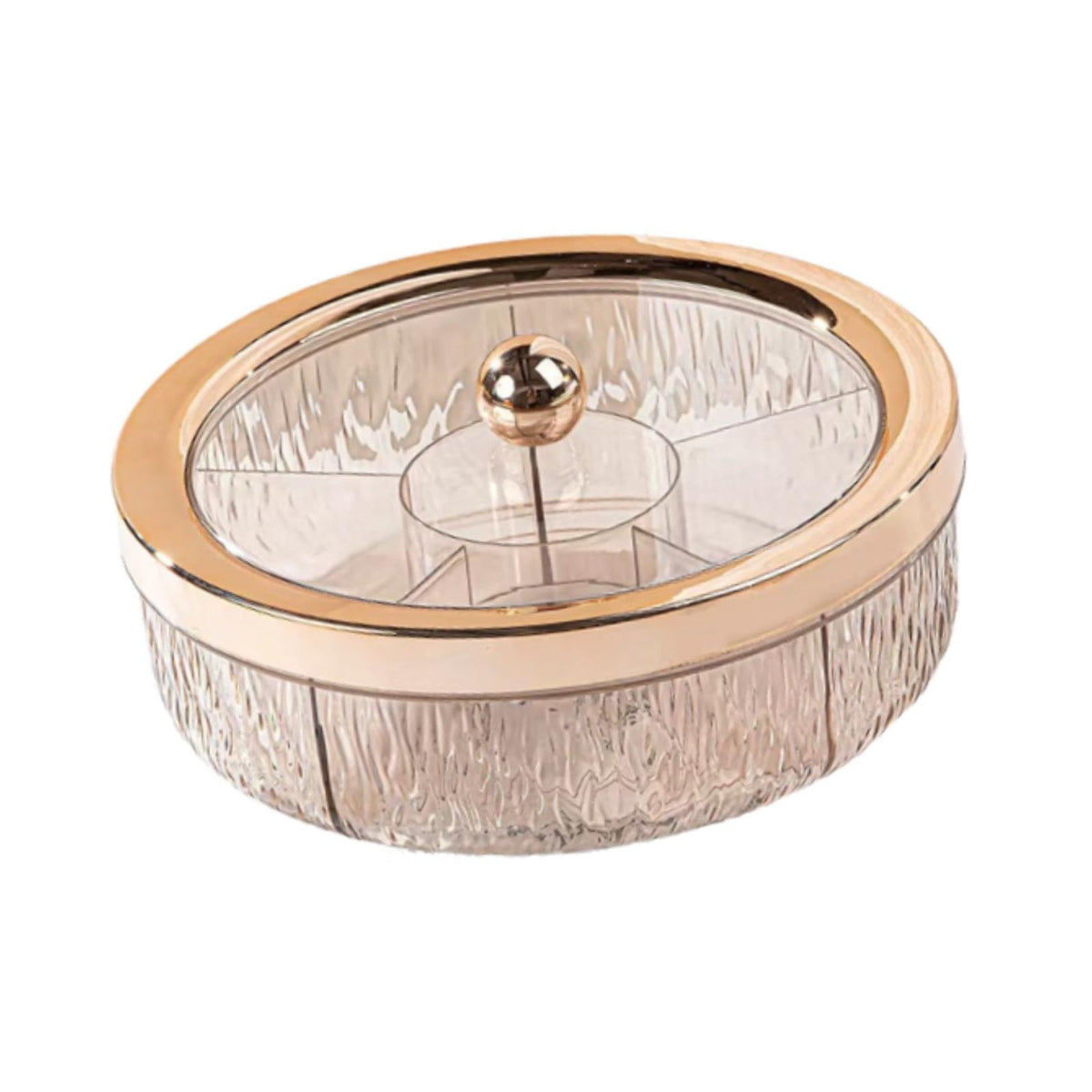 Divided Serving Tray Snack Platter Rotating 6 Compartments Dustproof Nuts Storage Platter Dessert Plate for Home Living Room, golden Bow
