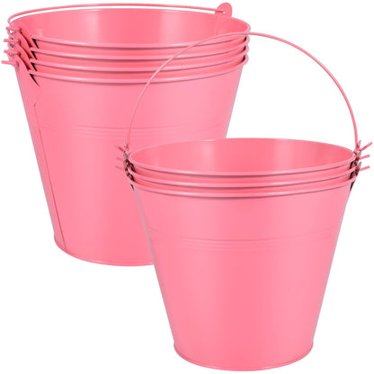 OBTANIM 7 Pack White Metal Buckets with Handle Galvanized Ice Pails for Plants, Succulents, Party Favors Organizing, Rustic Home Decor or Classrooms Pencil Storage (9.1 x 6.7 inch)